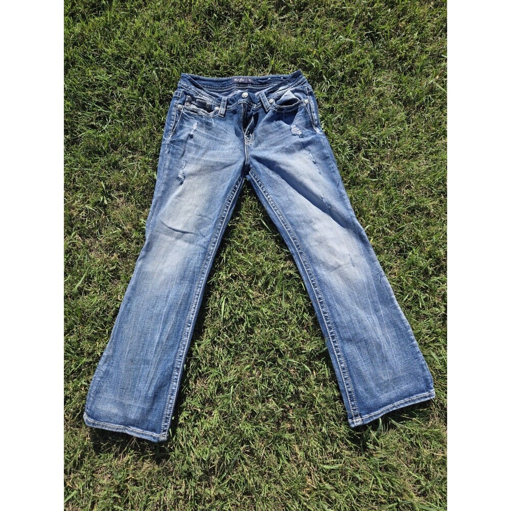 Miss Me Mid Rise Boot Size 31 Womens Blue Jeans Embellished